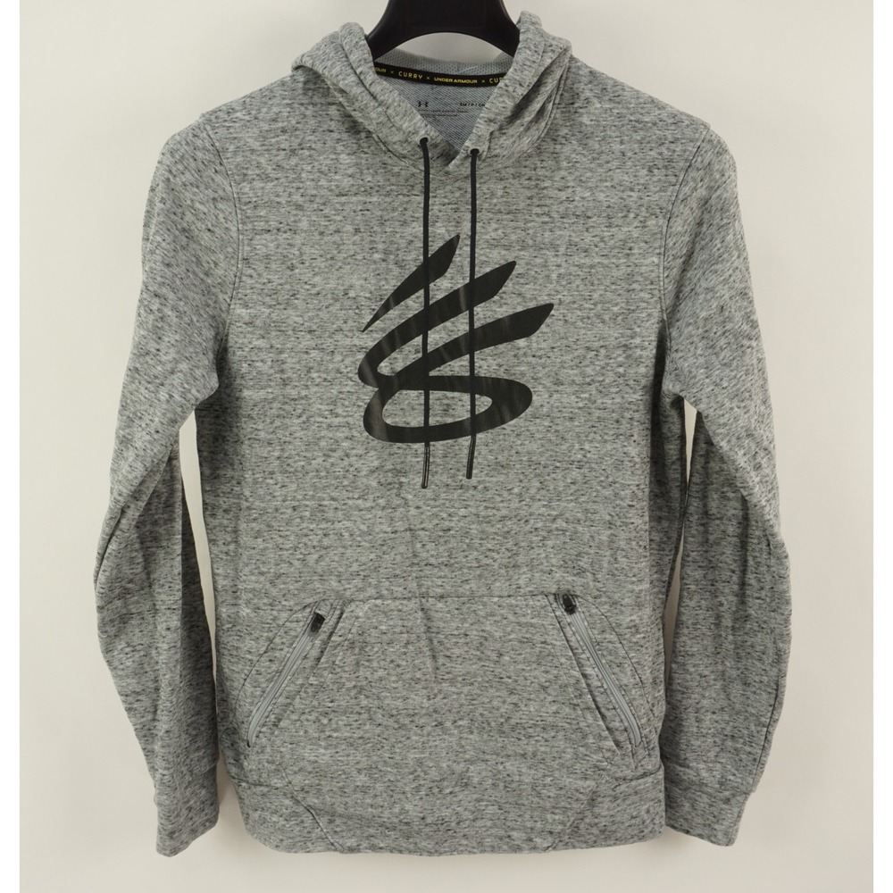Under Armour Steph Curry Hoodie Men's Small Gray Terry Big Logo‎ Sweatshirt